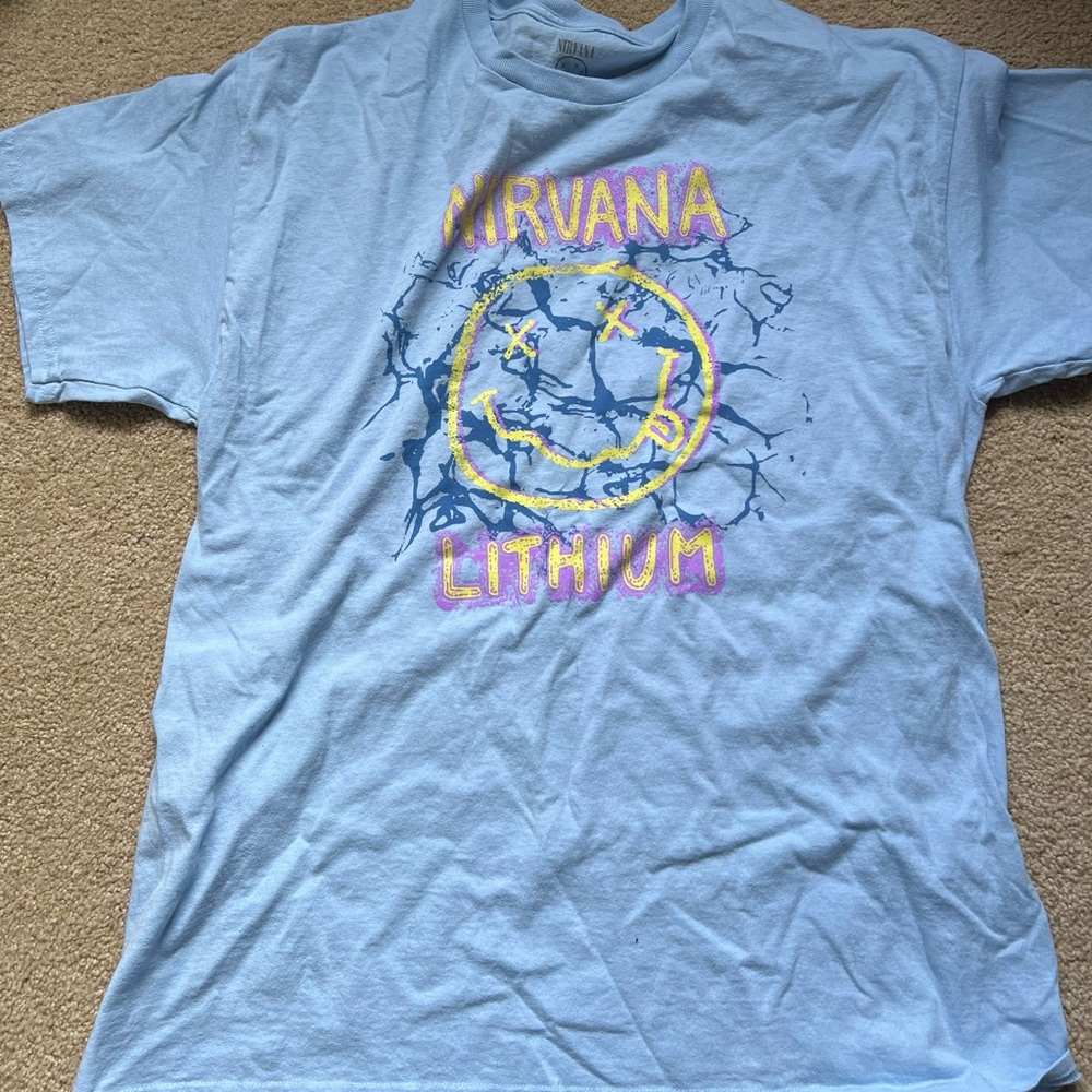 nirvana t shirt light blue lithium song